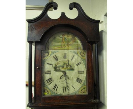 LATE 18th CENTURY WELSH OAK 30 HOUR LONG CASE CLOCK BY EVAN WILLIAMS OF TRECASTELL, the herring-bone strung case having broke