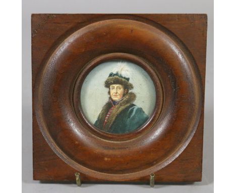 A nineteenth century portrait miniature of Prince Morat in carved mahogany frame. 