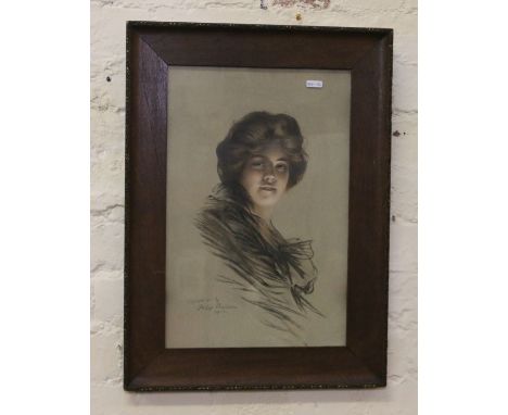 An oak framed print 'Peggy' dated 1903.