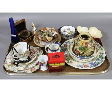 A tray of collectables to include Carltonware cream jug and sugar bowl, a cased brass Stanley marching compass, Royal Worcest