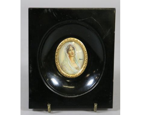 An early twentieth century ivory portrait miniature in ebonized frame after Francois Gerard of Josephine de Beauharnais (firs