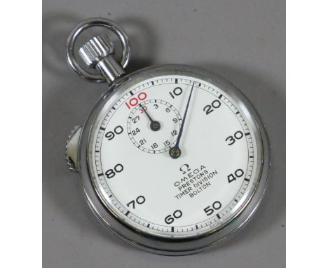 An Omega chronograph pocket watch. Dial signed Omega Prestons Timer Division Bolton. With subsidiary minute recorder (AF).