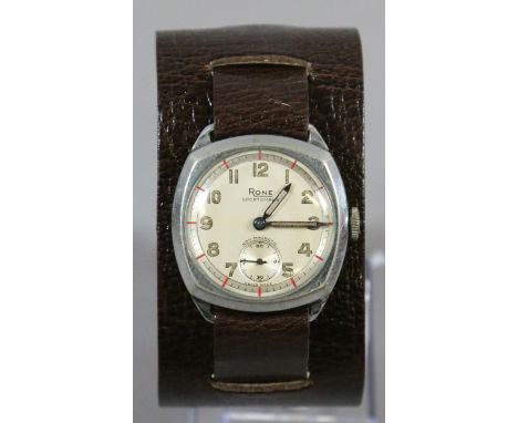 A gentlemens vintage Rone manual wristwatch with applied Arabic numeral markers and subsidiary seconds.