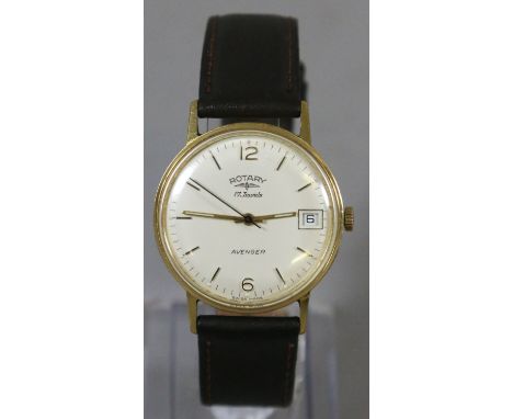 A gentlemens Rotary Avenger gold capped manual wristwatch with date display and centre seconds.