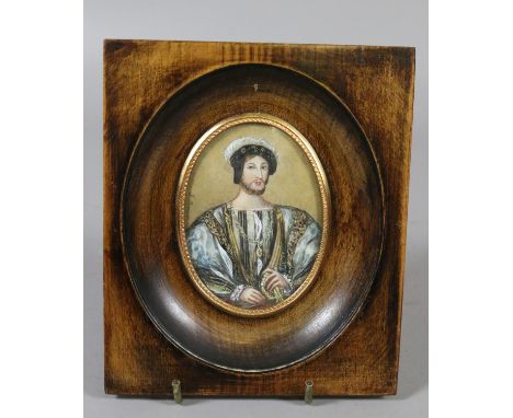 An early twentieth century ivory portrait miniature of Frances I, King of France, signed G. Duvivier.