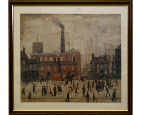 A framed Lowry print of a 1928 industrial township.