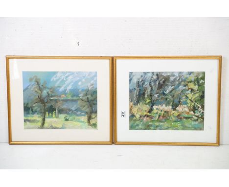 Thierry Citron, abstract study of trees, a pair, pastel, each 31 x 39cm, each framed and glazed 