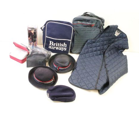 British Airways collectables to include a Sindy doll (boxed), 2 x Paul Costelloe Hats, backpack, bag, body warmer, First Clas