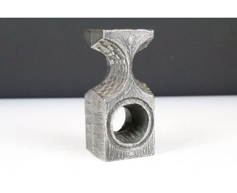 Olav Joff of Norway - A 1960s brutalist stainless steel candlestick, of waisted rectangular form with open aperture and textu