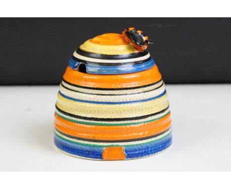Clarice Cliff for Newport Pottery Bizarre Liberty Banded Beehive Honey Pot, with cover, printed marks to base, measures appro