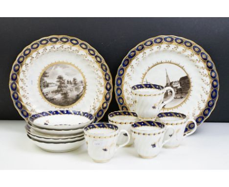Pair of Chamberlain's Worcester porcelain plates, each with a topographical view, one showing Hillingdon House Middlesex, the