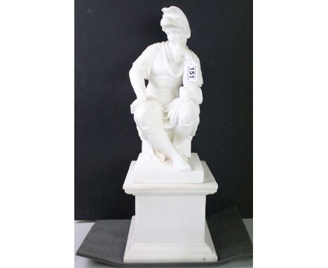 After Michelangelo - A Lorenzo de Medici alabaster sculpture, raised on a square plinth. Measures approx 60cm tall 