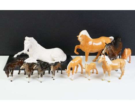 Collection of 10 Beswick porcelain horses to include five Palomino and five brown gloss examples (featuring a pony), plus a w