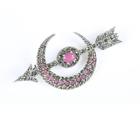 Silver and Ruby set Arrow Brooch 