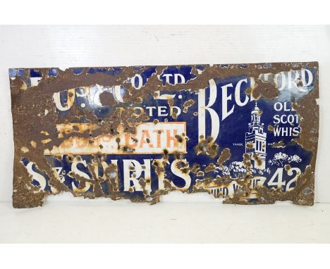 Advertising - A vintage Bath spirits retailer enamel advertising sign, reads 'Beckford Old Scotch Whisky', approx 126cm wide 