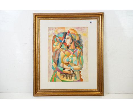 Oil on Canvas Surrealist Portrait of a Young Lady contained in a decorative gilt frame, 61cm x 45cm 