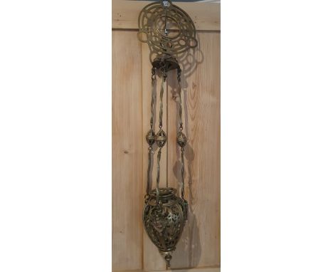A large 18thC gunmetal lamp/censer, total height 34".