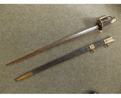 A French brass-hilted infantry sword in scabbard (scabbard a/f), having 30" blade.