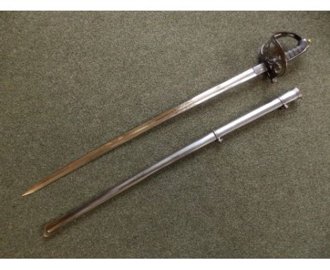 A Rifle Brigade officer's sword in metal scabbard, the blade 32.5".