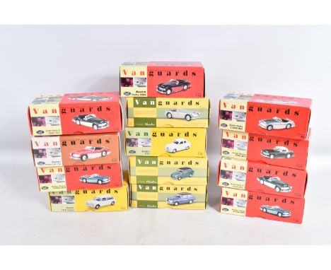 THIRTEEN BOXED 1:43 SCALE DIECAST VANGUARDS AUSTIN HEALEY MODEL VEHICLES, to include an Open Top Colorado no. VA51000, a 3000