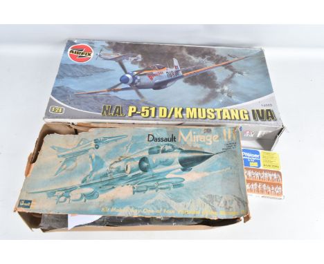A COLLECTION OF THREE BOXED MILITARY AIRCRAFT MODEL KITS AND FIGURINES, to include a Preiser Pilots, 1:72 scale,  ground crew