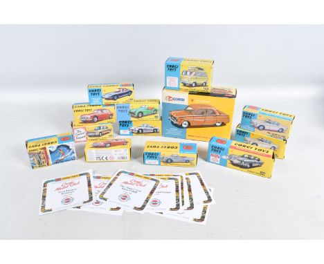 THIRTEEN MODERN BOXED CORGI TOYS DIECAST MODEL VEHICLES, to include a 1/46 scale Brown Forn Consul Saloon AN01101, a Surfing 