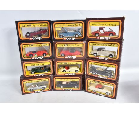 TWELVE BOXED CORGI 50'S CLASSICS DIECAST MODEL VEHICLES, to include two Jaguar XK120, model no. 803, a 1952 Jaguar XK120, mod
