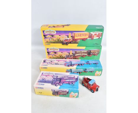 FOUR BOXED CORGI CLASSICS SHOWMANS RANGE MODELS, Scammell Highwayman Generator with Closed Pole Trailer &amp; Dodgem Trailer 