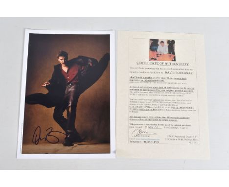 A SIGNED 11 X 7.5 PHOTOGRAPH OF DAVID BOREANAZ, portrait orientation, signed in black marker, accompanied by Certificate of A