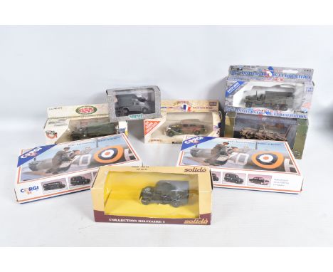 EIGHT BOXED DIECAST MILITARY VEHICLES, to include two Corgi 50th Anniversary Battle of Britain Bedford Coach Morris 1000 Van 
