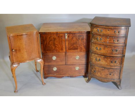 An Early 19th Century Mahogany Converted Commode, together with a 20th Century walnut bow fronted five drawer chest and an ea