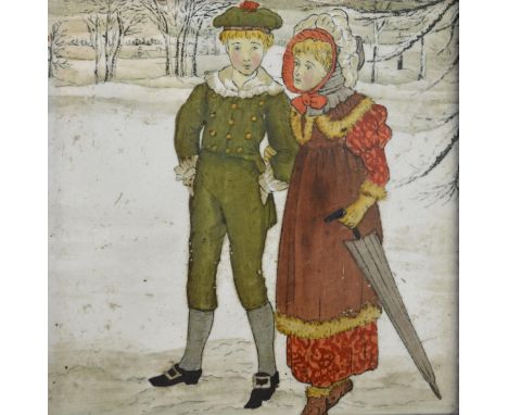 A Josiah Wedgwood & Sons Etruria, Months of the Year Tile, based on a design by Kate Greenaway, December, 15 cms square 