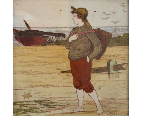 A Josiah Wedgwood & Sons Etruria, Months of the Year Tile based on a design by Kate Greenaway, November, 15 cms square 