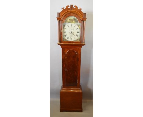 A George III Mahogany Long Case Clock, the painted dial inscribed R. Foote, Faversham and with Roman numerals, with subsidiar