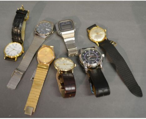 A Rotary Gentleman's Wrist Watch with leather strap together with six other similar gentlemen's wrist watches 