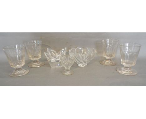 An Orrefors Swedish Glass Vase together with a similar Waterford glass bowl, a group of four 19th Century wine glasses and a 