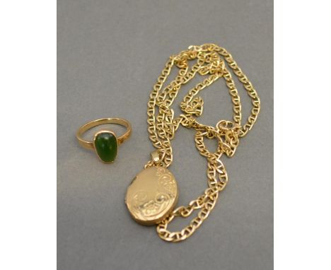 A 9ct. Gold Locket with 9ct. Gold Chain together with a 10ct. gold stone set ring, 14.8 gms 