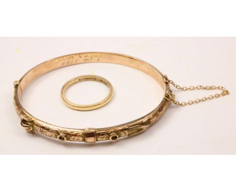 9ct gold bangle and ring 9.9gm   Condition Report   Click here for further images, condition, auction times & delivery costs