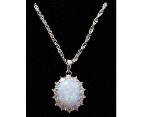 Opal dress pendant necklace stamped 925   Condition Report   Click here for further images, condition, auction times & delive