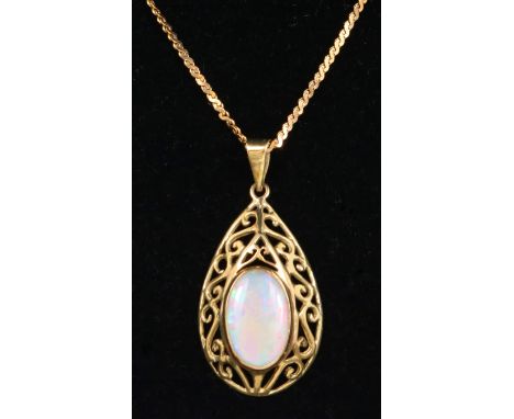 Hallmarked 9ct gold opal pendant on chain by Uno A Erre also hallmarked   Condition Report   Click here for further images, c