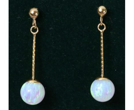 Pair of opal drop ear-rings stamped 375   Condition Report   Click here for further images, condition, auction times & delive