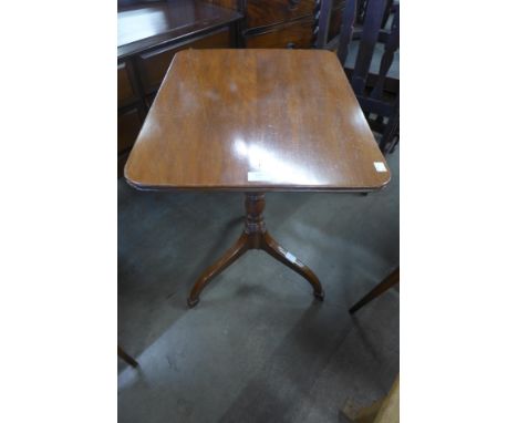 A Victorian mahogany rectangular tilt top tripod table 