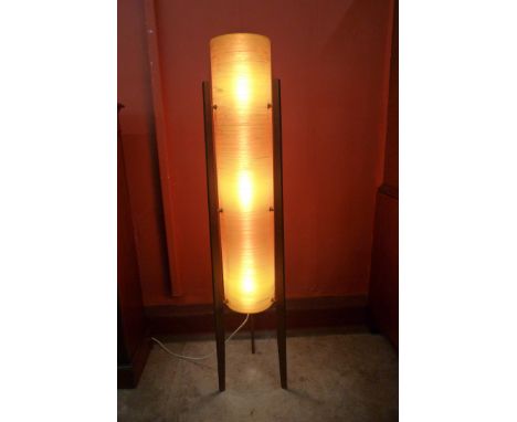 A teak and orange fiberglass floor standing rocket lamp 