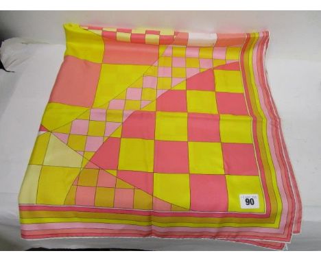 An Emilio Pucci, Fuilio large silk scarf in white, pink, yellow and ochre colours, with label 