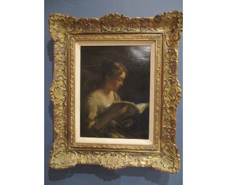 Late 19th century Continental School - a half length portrait of a young woman reading, oil on canvas, signed indistinctly lo