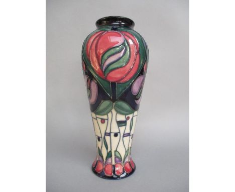 A modern Moorcroft pottery vase attributed to Charles Rennie Mackintosh pattern, designed by Rachael Bishop, with impressed f