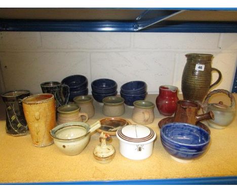 Studio pottery, a selection of various potters to include Lowerdown pottery David Leach standard ware mugs, a Vellow pottery 