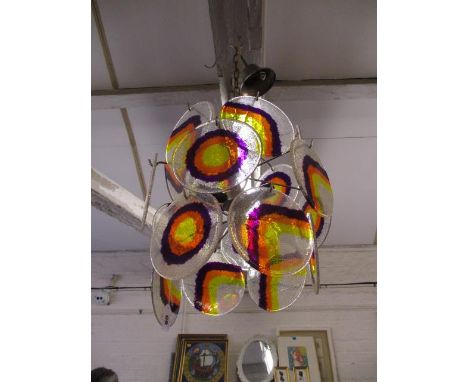 A ceiling lamp with Perspex pendants on steel rods in the style of Spotenza for La Murrina, Italy 