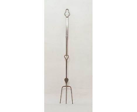 Norman Bucknell of Bisley Cotswold School Arts & Crafts steel toasting fork with trefoil pierced terminal handle, herringbone