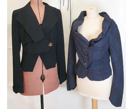 Vivienne Westwood Red Label cotton striped shirt with deep sailor collar, tie front, Vivienne Westwood Red Label black jacket